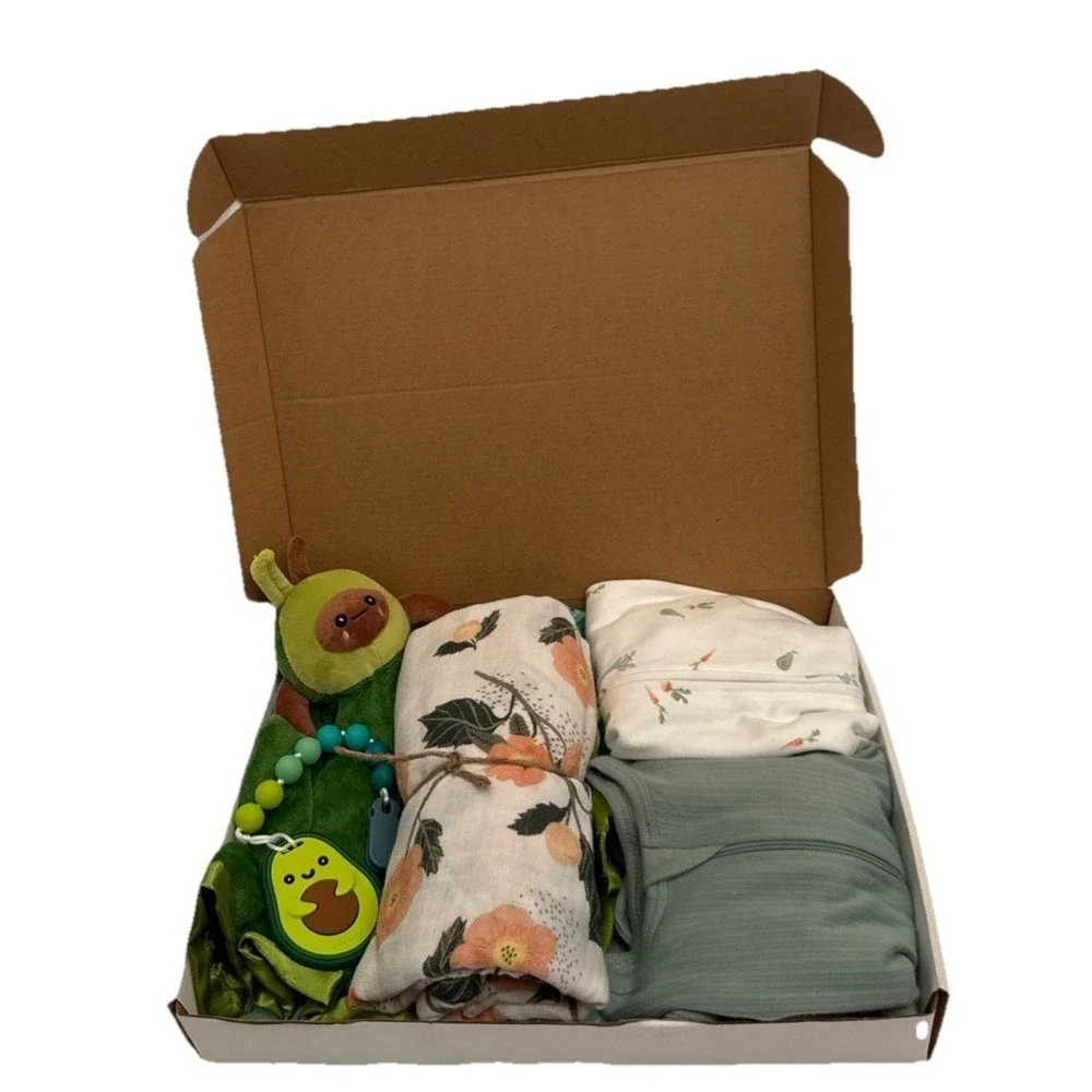 Avocado Girl Baby Shower, Avocado Pajama's, Bodysuit, Teether, Lovey & Blanket